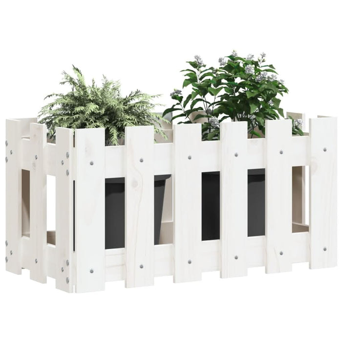 Jardinieră grădină design gard, alb, 60x30x30 cm lemn masiv pin - WALTI WALTI