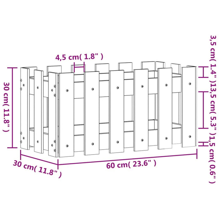 Jardinieră grădină design gard, alb, 60x30x30 cm lemn masiv pin - WALTI WALTI