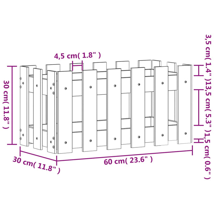 Jardinieră grădină design gard 60x30x30cm lemn de pin impregnat - WALTI WALTI