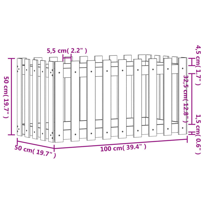Pat înălțat grădină design gard alb 100x50x50cm lemn pin tratat - WALTI WALTI
