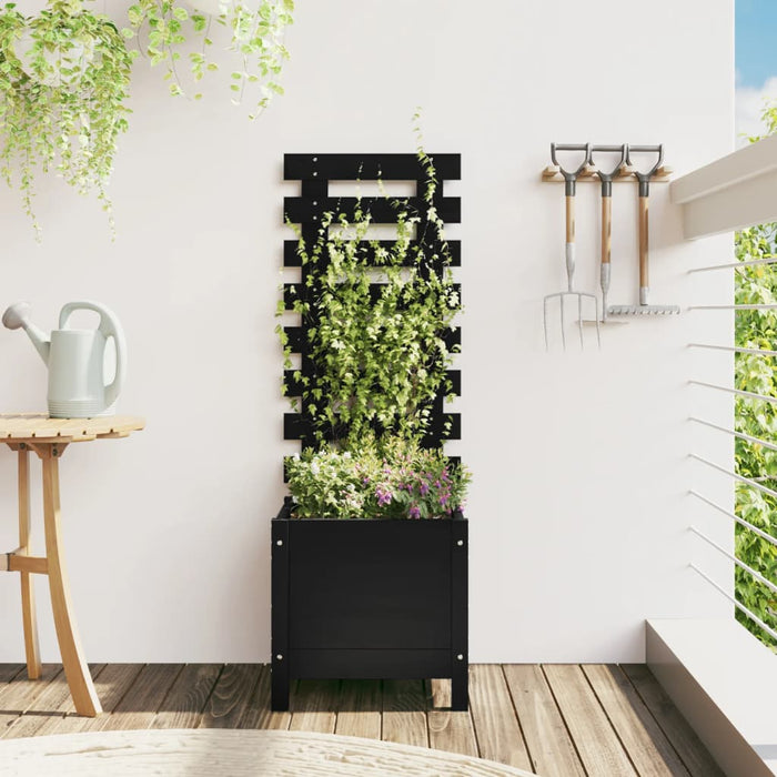 Jardinieră grădină cu raft negru 39x39,5x114 cm, lemn masiv pin - WALTI WALTI