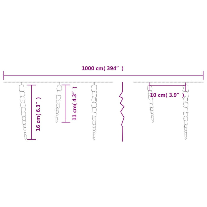Lumină de Crăciun tip țurțuri, 100 LED-uri, alb cald, 10 m, acrilică, PVC WALTI