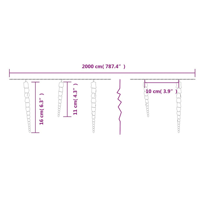 Lumină de Crăciun tip țurțuri, 200 LED-uri, alb rece, 20 m, acril PVC WALTI
