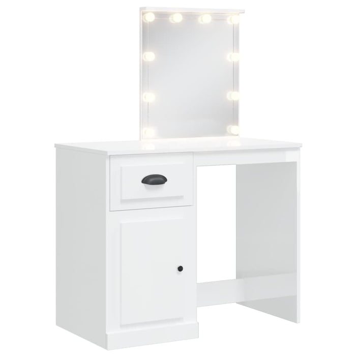 Masă de toaletă cu LED-uri, alb extralucios, 90x42x132,5 cm WALTI