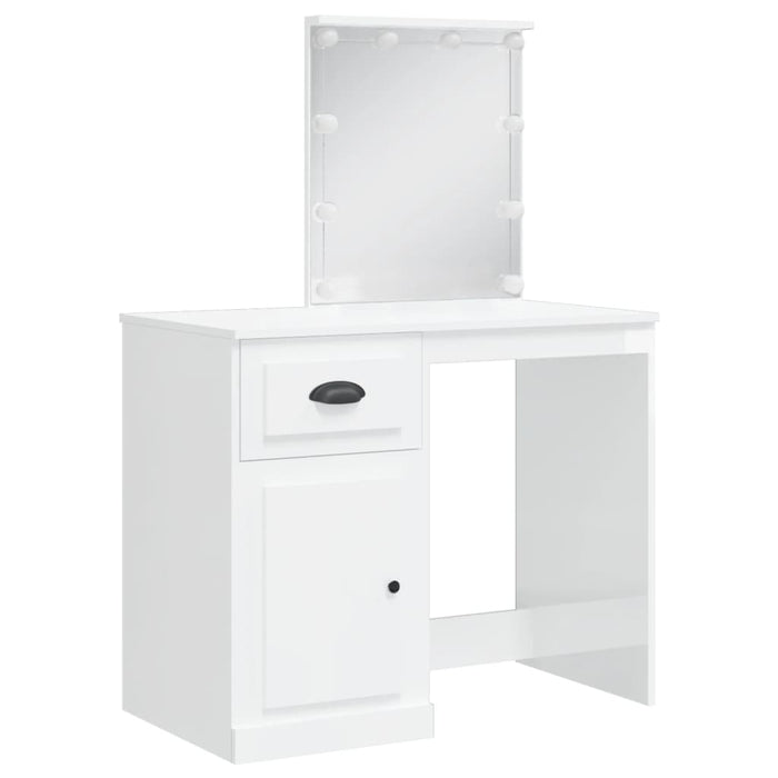 Masă de toaletă cu LED-uri, alb extralucios, 90x42x132,5 cm WALTI