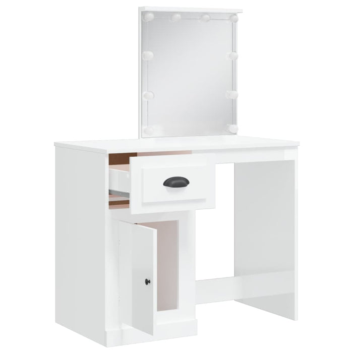 Masă de toaletă cu LED-uri, alb extralucios, 90x42x132,5 cm WALTI