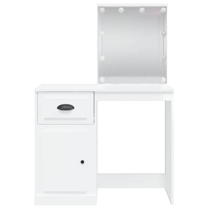 Masă de toaletă cu LED-uri, alb extralucios, 90x42x132,5 cm WALTI
