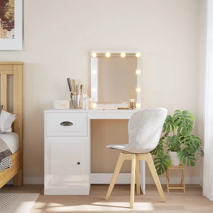 Masă de toaletă cu LED-uri, alb extralucios, 90x42x132,5 cm WALTI