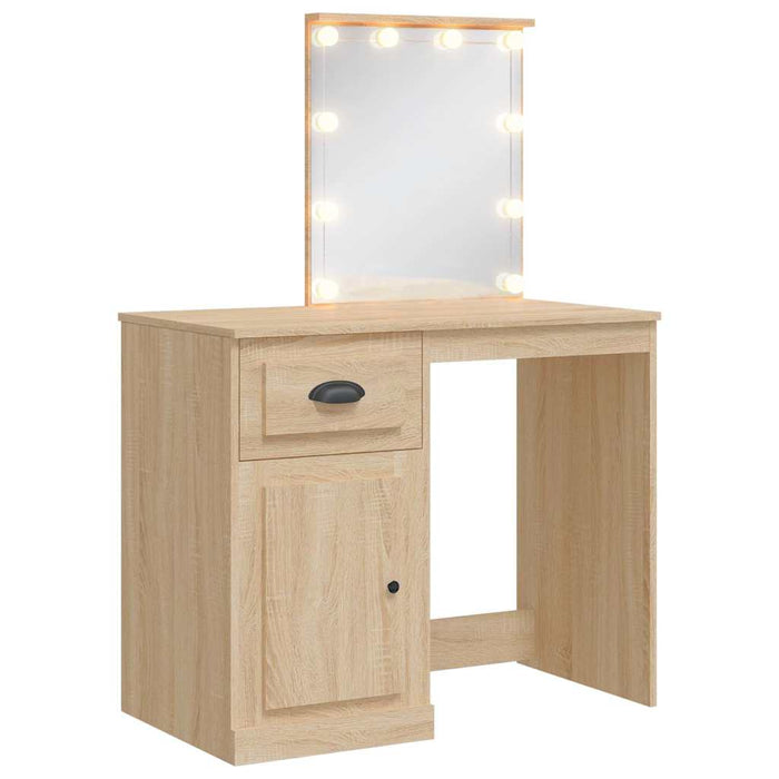 Masă de toaletă cu LED-uri, stejar sonoma, 90x42x132,5 cm WALTI