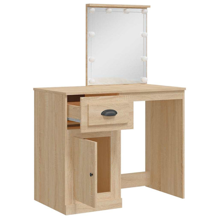 Masă de toaletă cu LED-uri, stejar sonoma, 90x42x132,5 cm WALTI