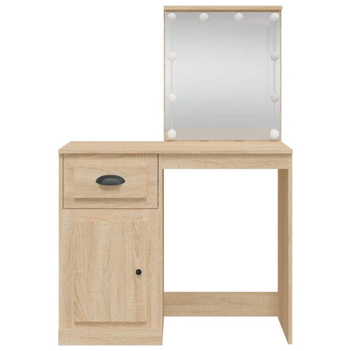 Masă de toaletă cu LED-uri, stejar sonoma, 90x42x132,5 cm WALTI