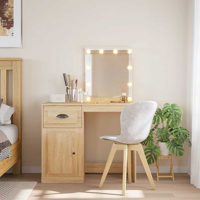 Masă de toaletă cu LED-uri, stejar sonoma, 90x42x132,5 cm WALTI