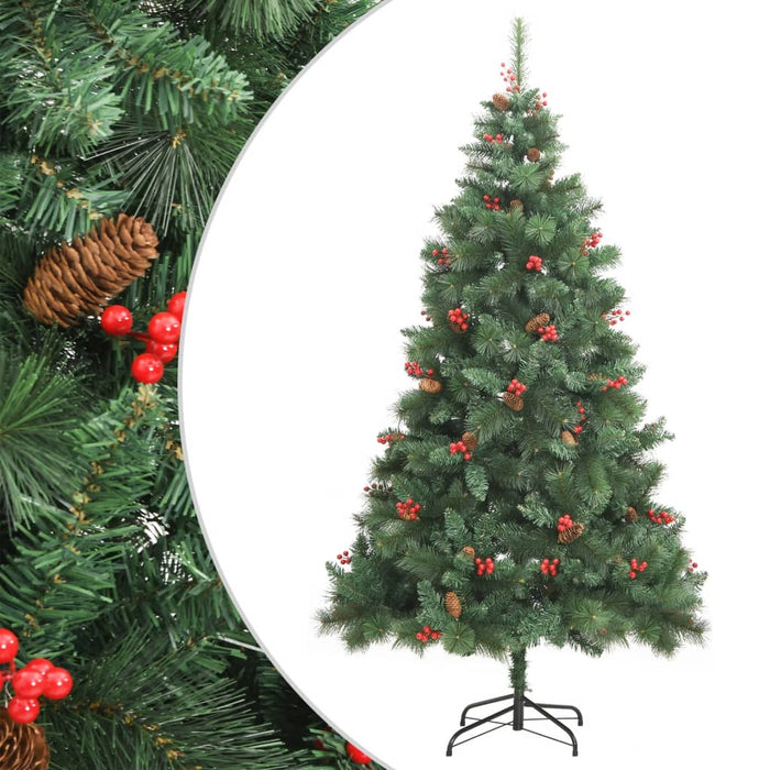 Pom Crăciun artificial cu balamale, conuri, fructe roșii 210 cm WALTI