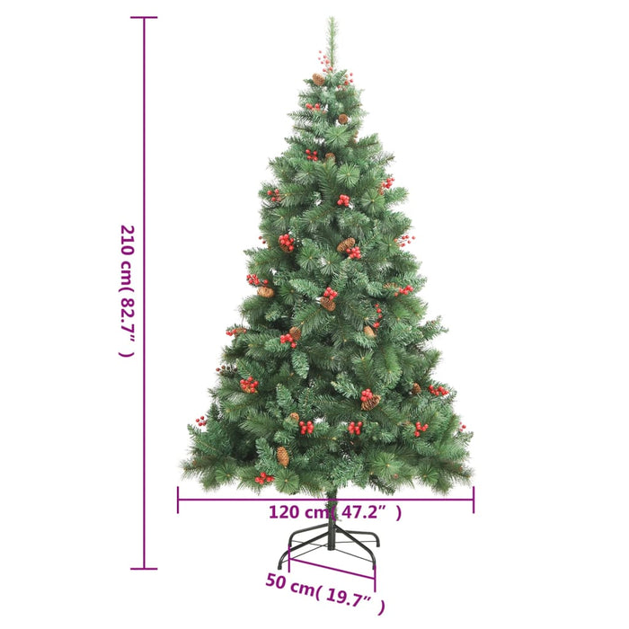 Pom Crăciun artificial cu balamale, conuri, fructe roșii 210 cm WALTI