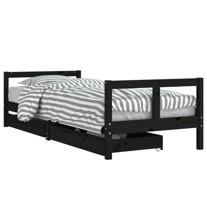 Cadru pat copii cu sertare, negru, 80x200 cm, lemn masiv de pin - WALTI WALTI