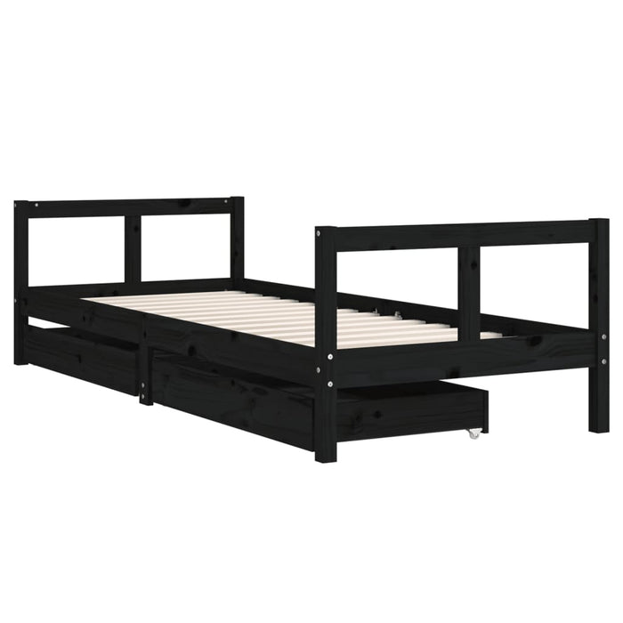 Cadru pat copii cu sertare, negru, 80x200 cm, lemn masiv de pin - WALTI WALTI