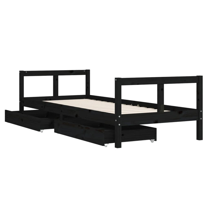Cadru pat copii cu sertare, negru, 80x200 cm, lemn masiv de pin - WALTI WALTI