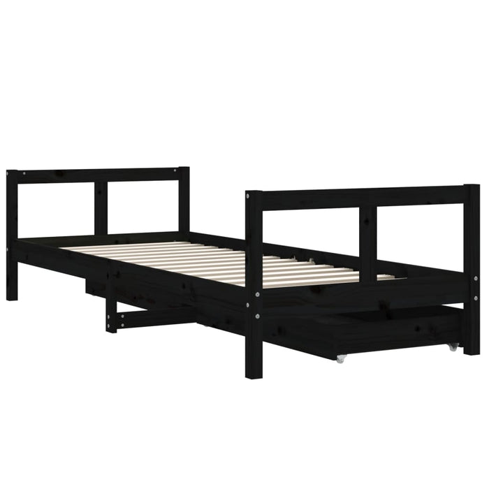 Cadru pat copii cu sertare, negru, 80x200 cm, lemn masiv de pin - WALTI WALTI