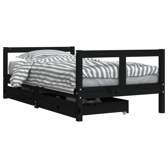 Cadru de pat copii cu sertare, negru, 80x160 cm, lemn masiv pin WALTI