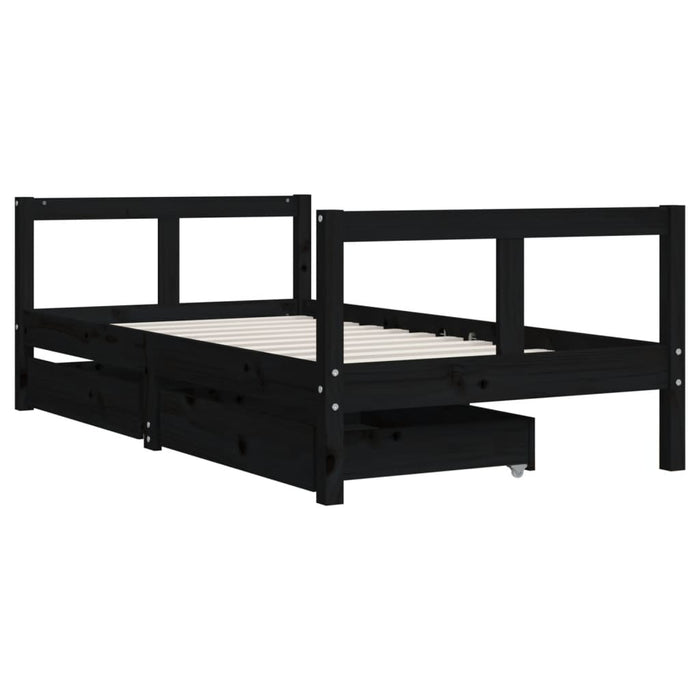 Cadru de pat copii cu sertare, negru, 80x160 cm, lemn masiv pin WALTI