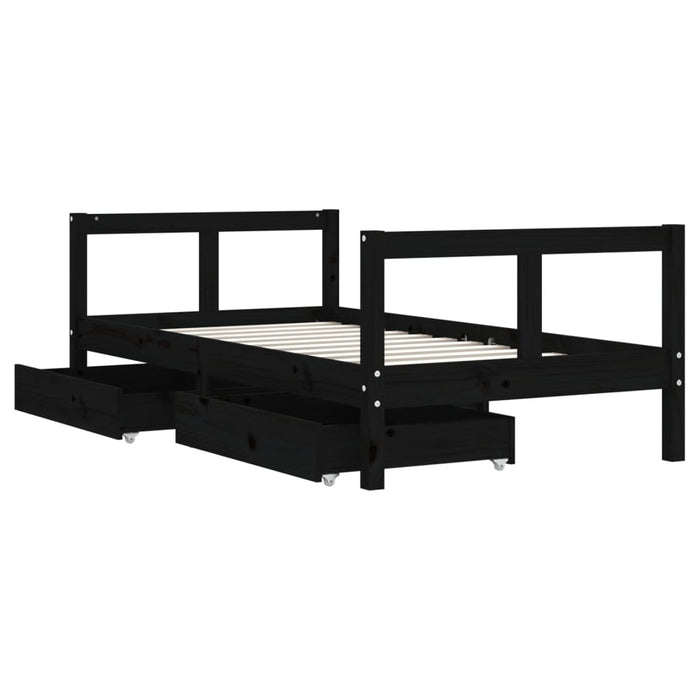 Cadru de pat copii cu sertare, negru, 80x160 cm, lemn masiv pin WALTI