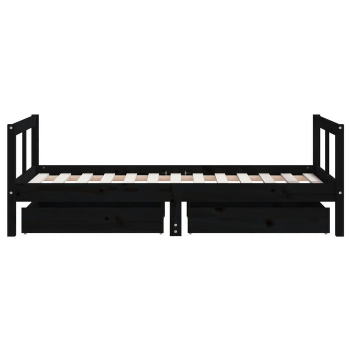 Cadru de pat copii cu sertare, negru, 80x160 cm, lemn masiv pin WALTI