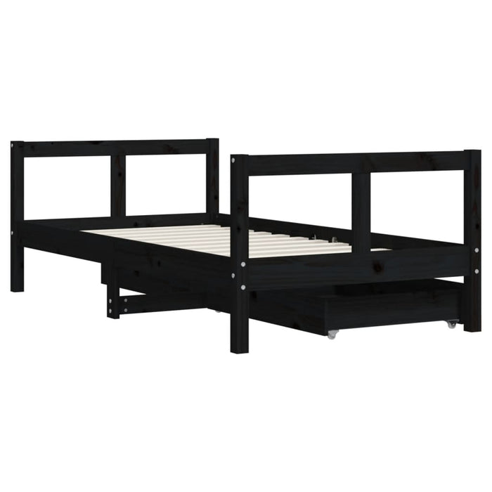 Cadru de pat copii cu sertare, negru, 80x160 cm, lemn masiv pin WALTI