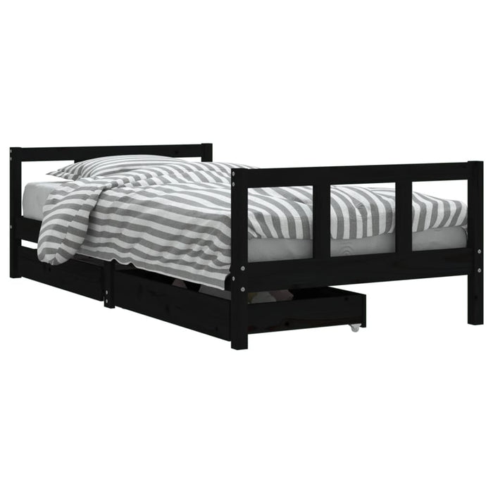 Cadru de pat copii cu sertare, negru, 90x190 cm, lemn masiv pin - WALTI WALTI