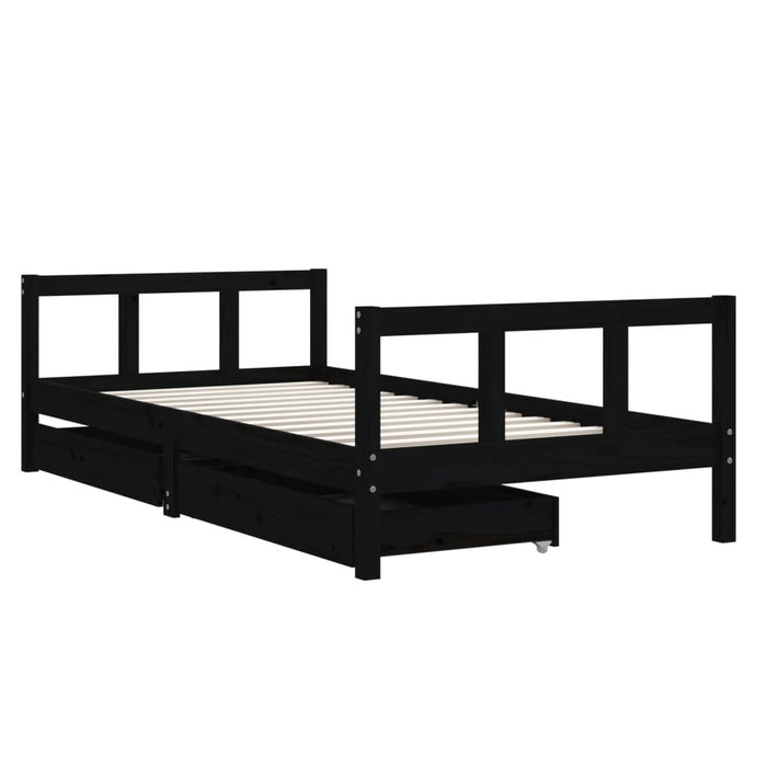 Cadru de pat copii cu sertare, negru, 90x190 cm, lemn masiv pin - WALTI WALTI