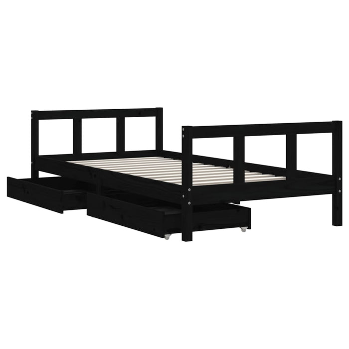 Cadru de pat copii cu sertare, negru, 90x190 cm, lemn masiv pin - WALTI WALTI