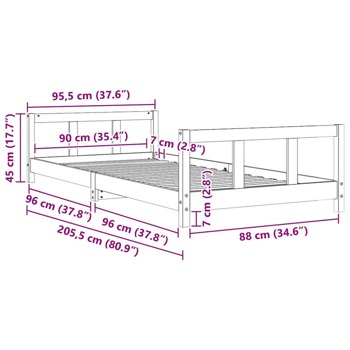 Cadru pat pentru copii, 90x200 cm, lemn masiv de pin - WALTI WALTI