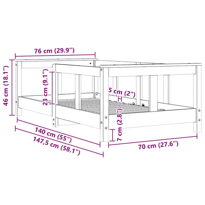 Cadru de pat pentru copii, alb, 70x140 cm, lemn masiv de pin - WALTI WALTI