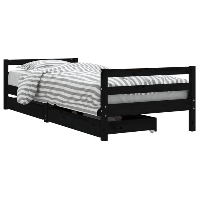Cadru pat copii cu sertare, negru, 80x200 cm, lemn masiv de pin - WALTI WALTI