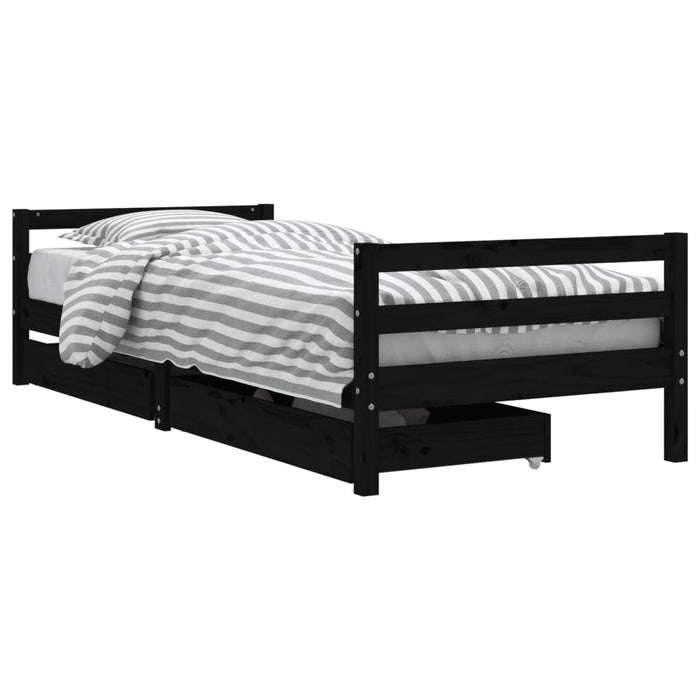 Cadru de pat copii cu sertare, negru, 90x200 cm, lemn masiv pin - WALTI WALTI