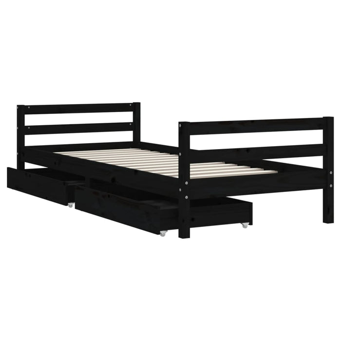 Cadru de pat copii cu sertare, negru, 90x200 cm, lemn masiv pin - WALTI WALTI
