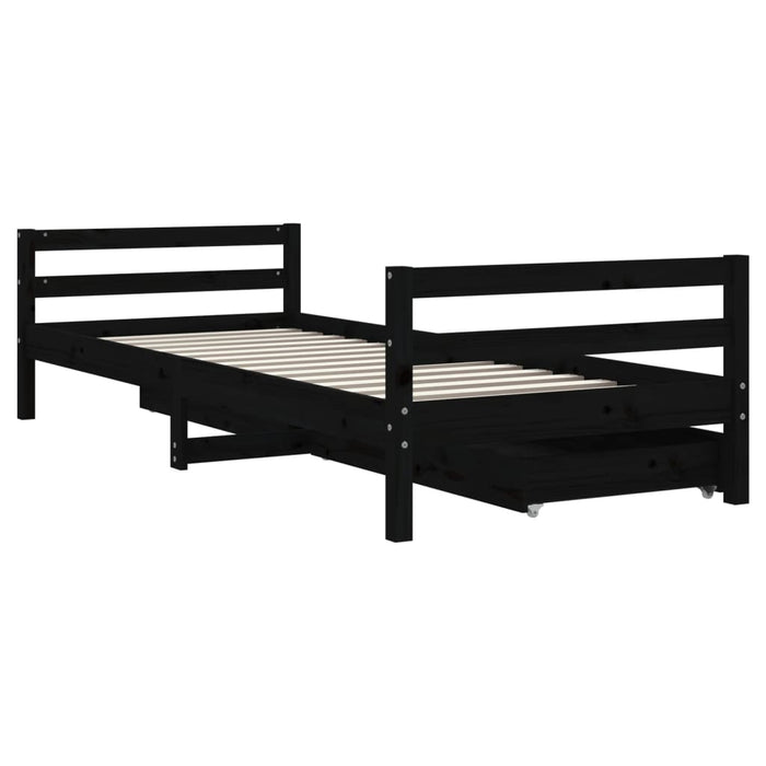 Cadru de pat copii cu sertare, negru, 90x200 cm, lemn masiv pin - WALTI WALTI