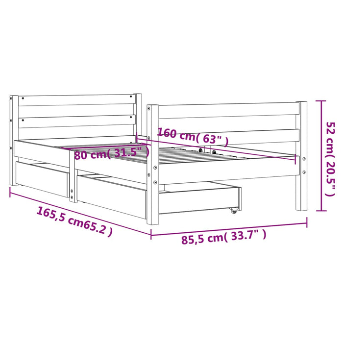 Cadru de pat copii cu sertare, 80x160 cm, lemn masiv pin - WALTI WALTI