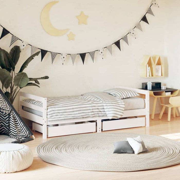 Cadru de pat copii cu sertare, alb, 80x160 cm, lemn masiv pin - WALTI WALTI