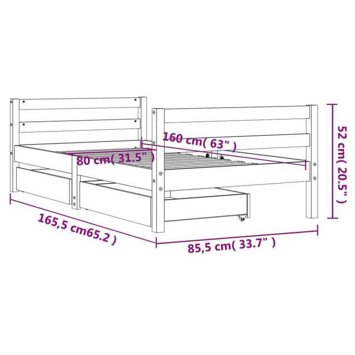 Cadru de pat copii cu sertare, negru, 80x160 cm, lemn masiv pin - WALTI WALTI