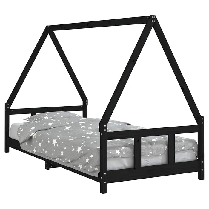 Cadru pat pentru copii, negru, 90x200 cm, lemn masiv de pin WALTI