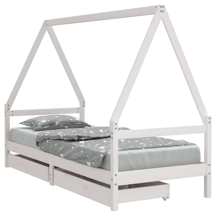 Cadru pat copii cu sertare, alb, 80x200 cm, lemn masiv de pin - WALTI WALTI