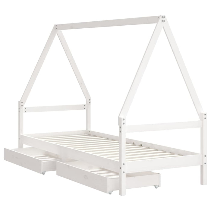Cadru pat copii cu sertare, alb, 80x200 cm, lemn masiv de pin - WALTI WALTI