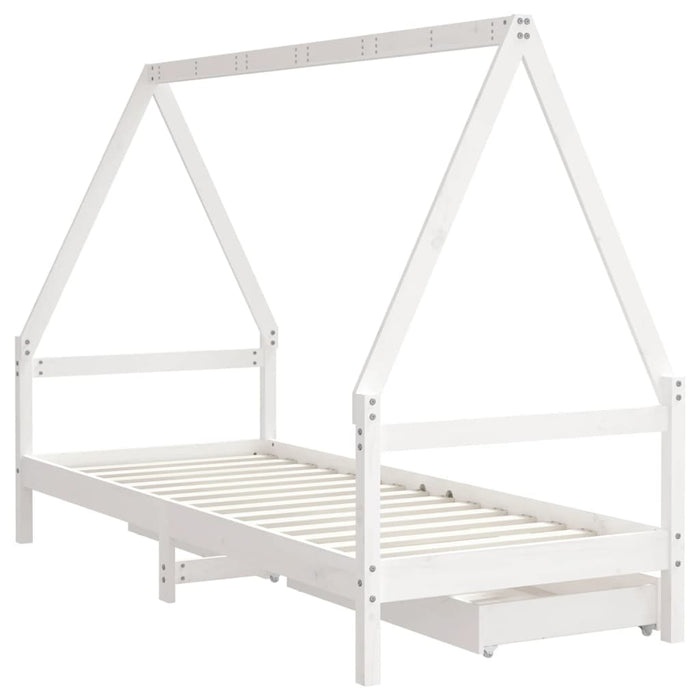 Cadru pat copii cu sertare, alb, 80x200 cm, lemn masiv de pin - WALTI WALTI