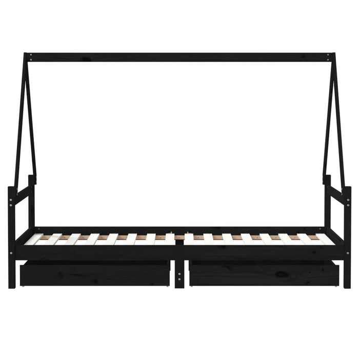 Cadru pat copii cu sertare, negru, 80x200 cm, lemn masiv de pin - WALTI WALTI