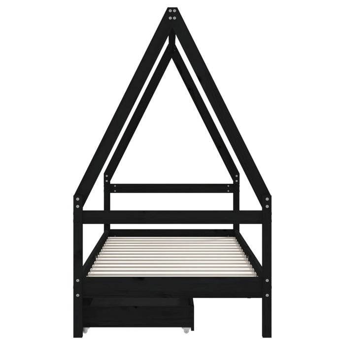 Cadru de pat copii cu sertare, negru, 90x200 cm, lemn masiv pin - WALTI WALTI