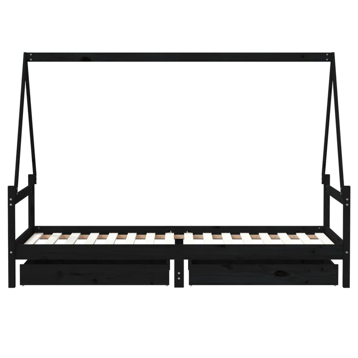 Cadru de pat copii cu sertare, negru, 90x200 cm, lemn masiv pin - WALTI WALTI