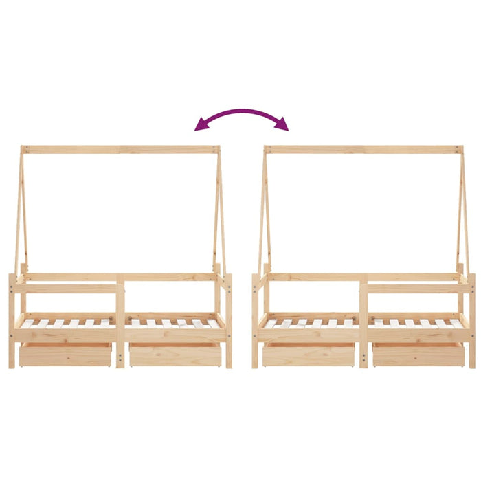 Cadru de pat cu sertare de copii, 70x140 cm, lemn masiv de pin - WALTI WALTI