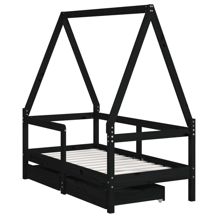 Cadru de pat copii cu sertare, negru, 70x140 cm, lemn masiv pin - WALTI WALTI