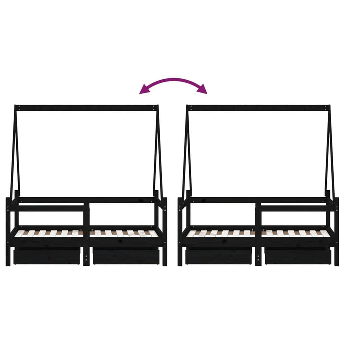 Cadru de pat copii cu sertare, negru, 70x140 cm, lemn masiv pin - WALTI WALTI