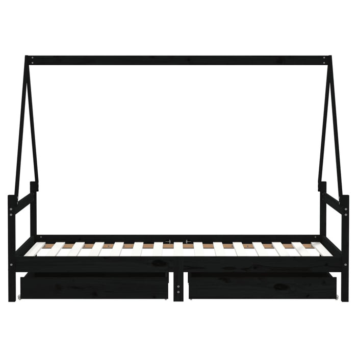 Cadru de pat copii cu sertare, negru, 90x190 cm, lemn masiv pin - WALTI WALTI